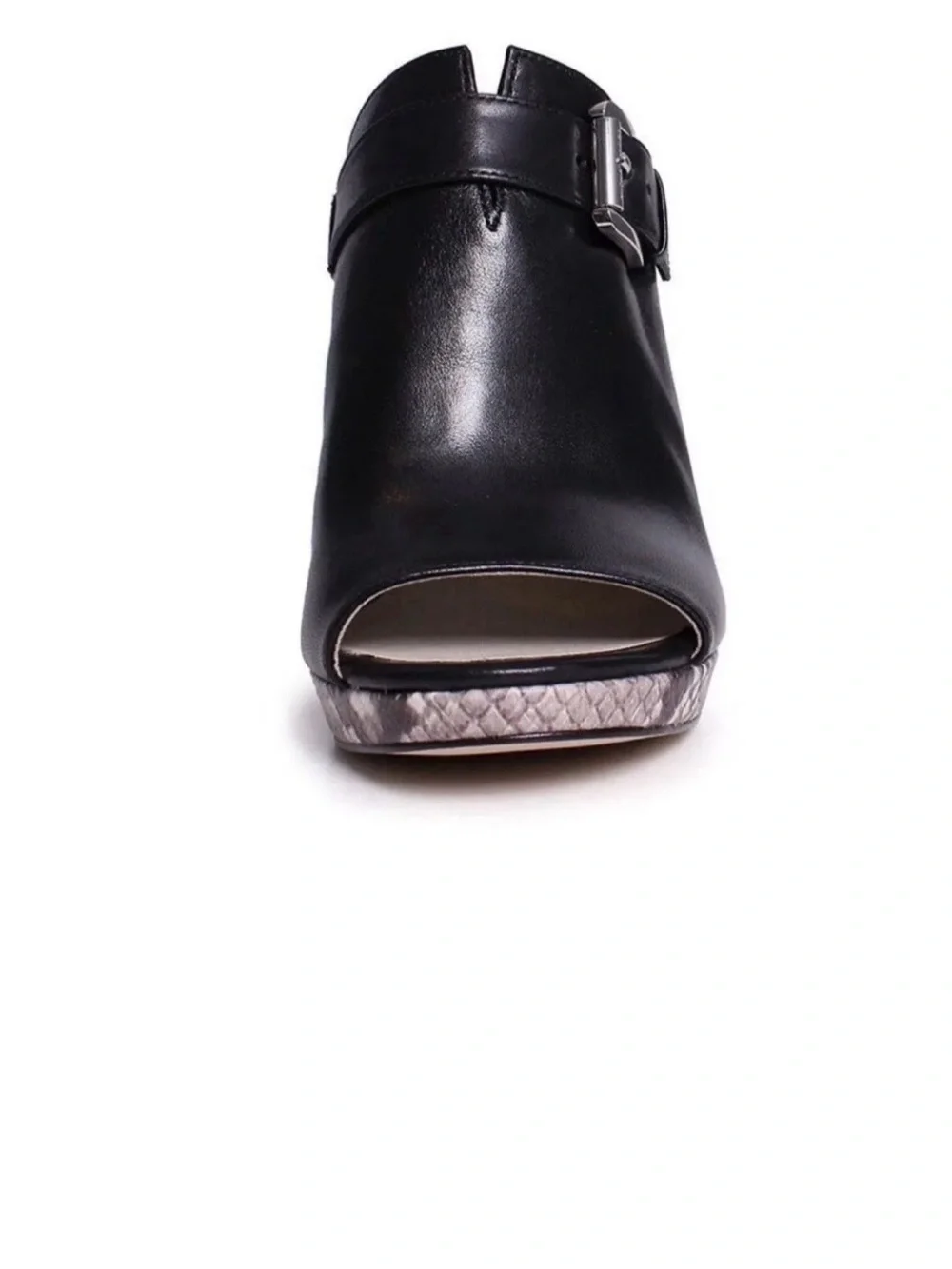 MICHAEL Michael Kors Isabella Peep-Toe Mules, Size 9 Blk/Nat Leather.